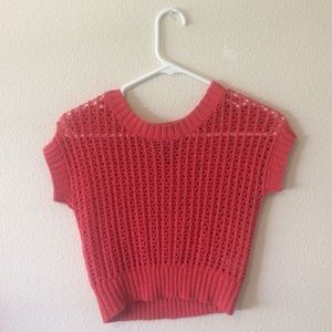 Red Mesh Sweater Crop Top