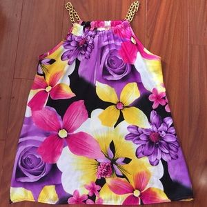 Floral gold chain strap top