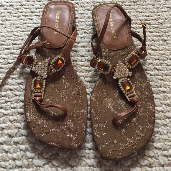 Enzo Angiolini T-strap crystal sandals