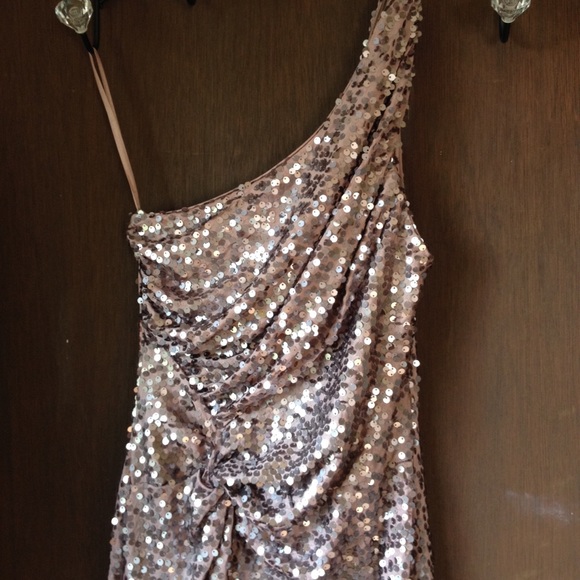 Beige Sequin One Shoulder Party Dress
