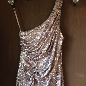 Beige Sequin One Shoulder Party Dress