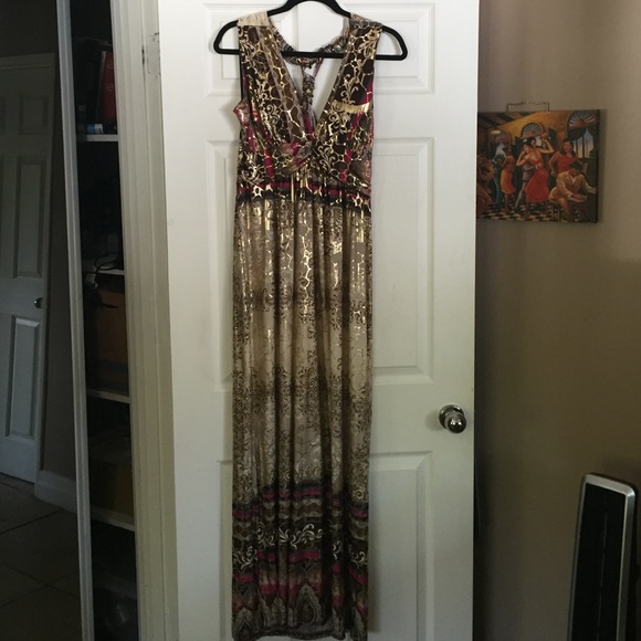 Metallic Gold print Maxi Dress
