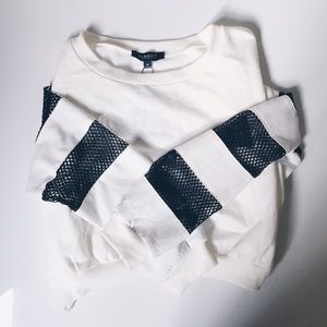 Mesh Panel Crewneck Cropped Sweatshirt