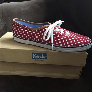 Red and white polka dot sneakers