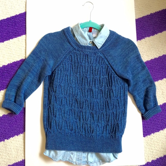 Forever 21 Sweaters - Cropped Blue Knit Sweater 3/4 Sleeve