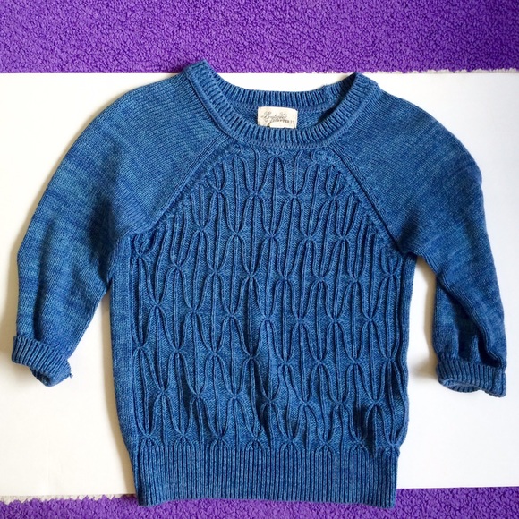 Cropped Blue Knit Sweater 3/4 Sleeve - Picture 2 of 3