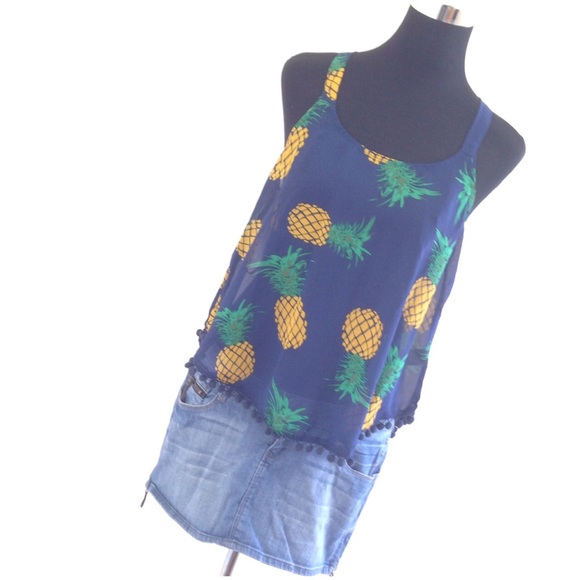 Ocean Drive Tops - Ocean Drive Pineapple Blue Racerback Pompoms NWT
