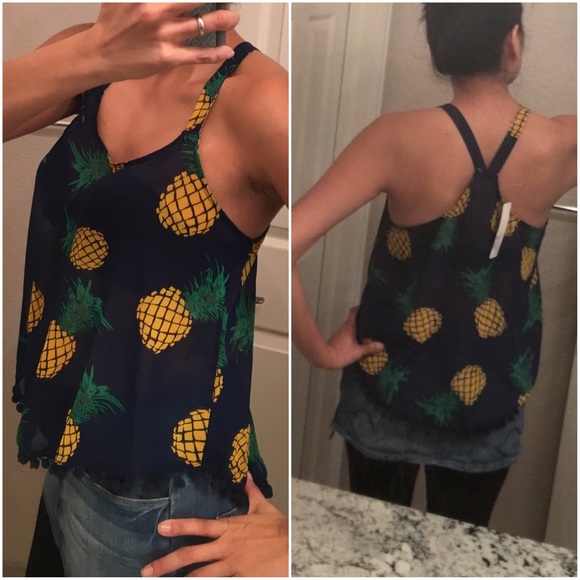 Ocean Drive Pineapple Blue Racerback Pompoms NWT - Picture 4 of 4