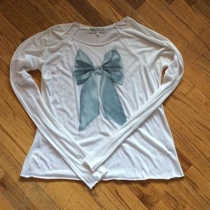 Wildfox Long sleeve blue bow t-shirt