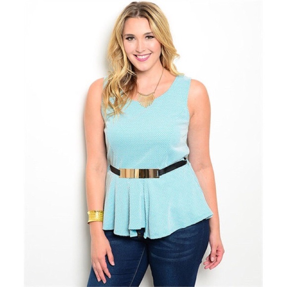 SOLD OUT! Plus Size Aqua & White Belt Top - Picture 2 of 3