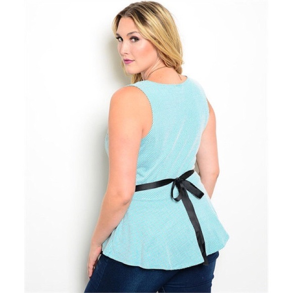 SOLD OUT! Plus Size Aqua & White Belt Top - Picture 3 of 3