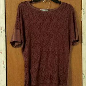 Brown Mesh Short Sleeve Top Size: Medium