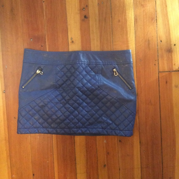 Blue leather (faux) mini skirt