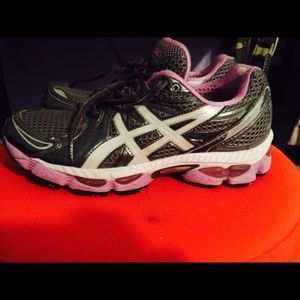 Purple and gray asics