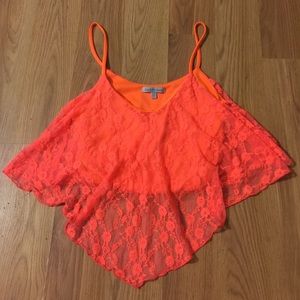 Neon orange lace crop top