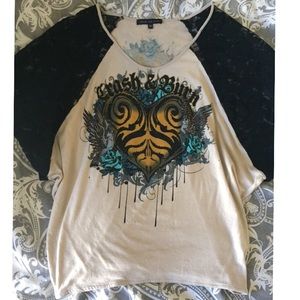 Buckle Crash and Burn top with design and jewels.