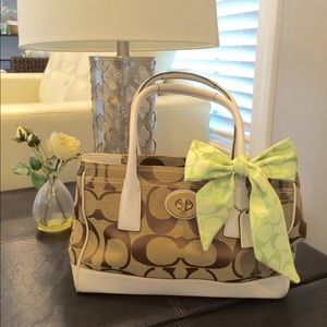 Coach Signature khaki and white tote