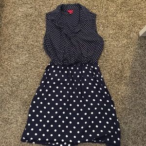 Sleeveless Navy Blue Polka Dot Dress