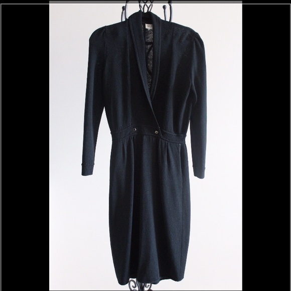 Black with gold button detail past the knee dress