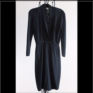 Black with gold button detail past the knee dress