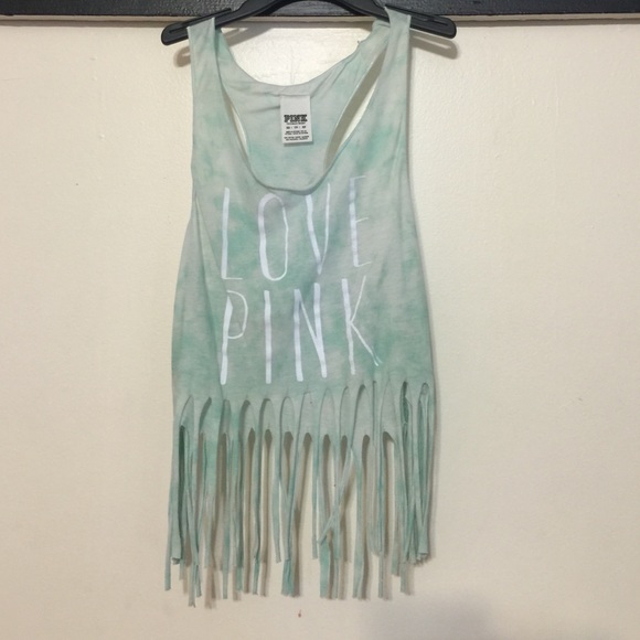 Mint green, water color, love pink fringe tank