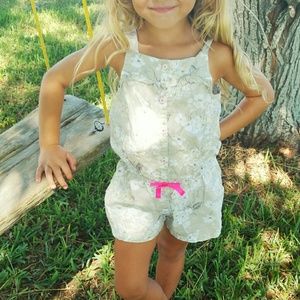 "Genius kids" 4T khaki romper with white and pink
