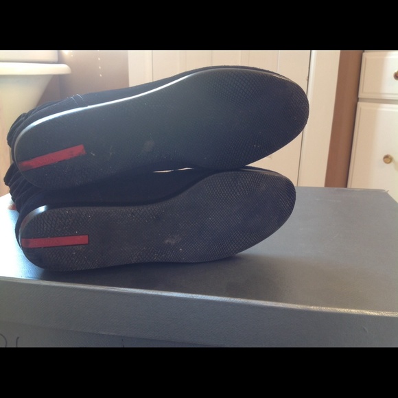 PRADA WOMEN SUEDE SLOUCHY BOOTS SZ 7.5 BLACK - Picture 3 of 4