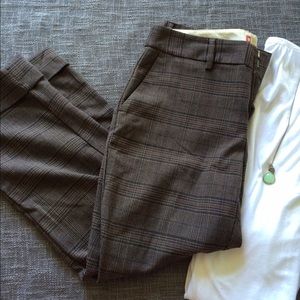 Brown Plaid Cropped Gap Dress Pants