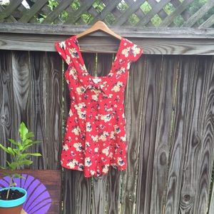 Red floral print romper