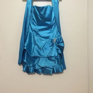 Blue strapless dress