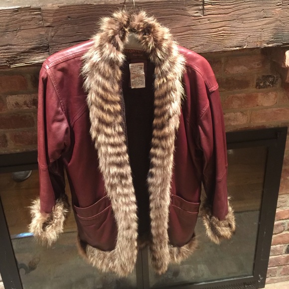 Yves Saint Laurent leather jacket with fur collar