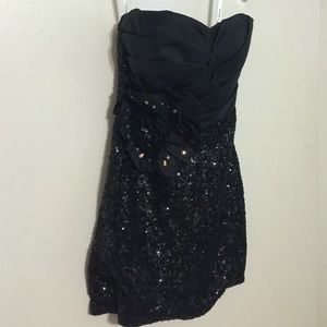 Black strapless sequin dress
