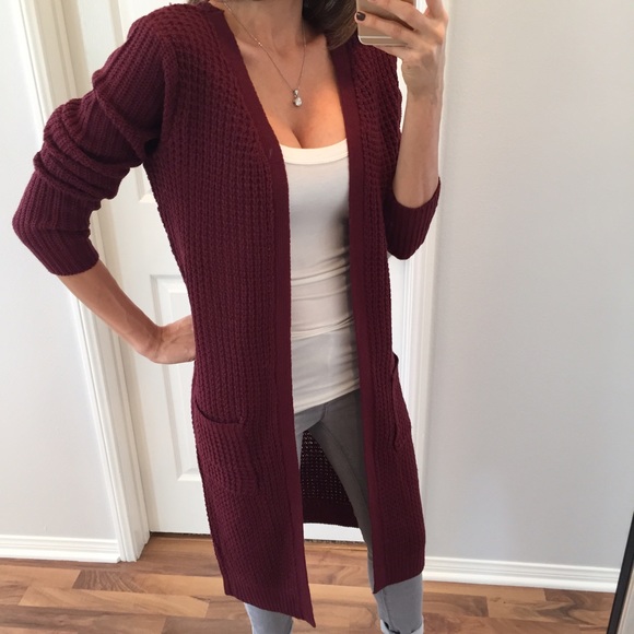 Sold • Maroon Knitted Cardigan Sweater - Picture 2 of 4