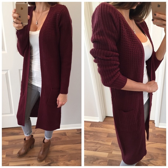 Sold • Maroon Knitted Cardigan Sweater - Picture 4 of 4