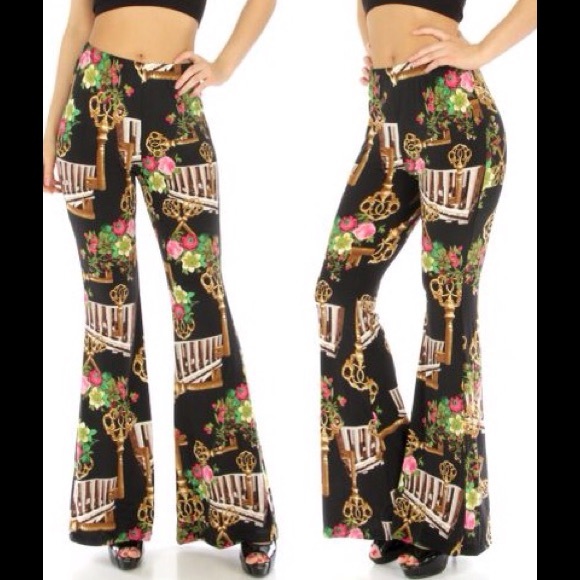 Boutique Pants - Skeleton & piano keys bell bottom pants