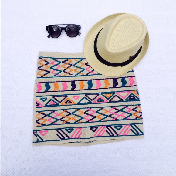 High-Waisted Tribal Embroidered Skirt - Picture 1 of 3