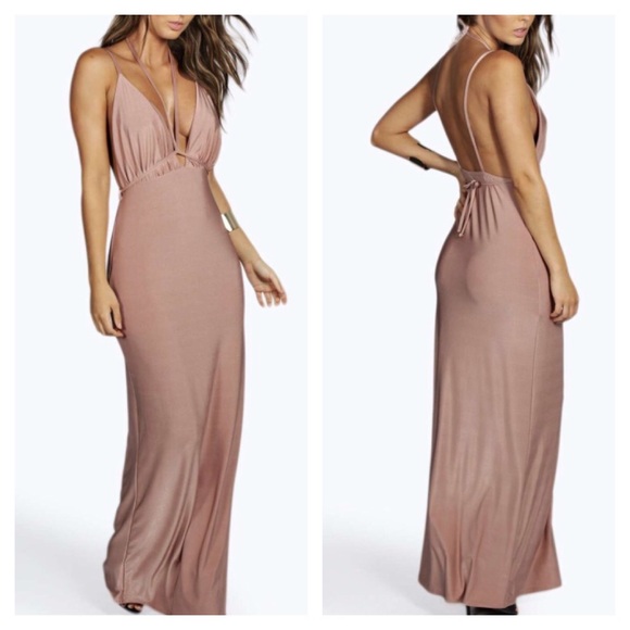 Blush pink plunging maxi dress