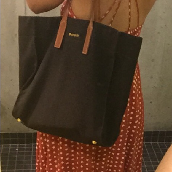 Miu Miu Bags Miu Miu Tote Bag Blue Fabric With Brown Leather Poshmark