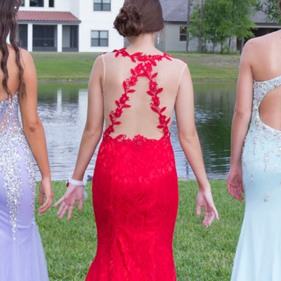 Red Lace Prom Dress - Picture 2 of 3