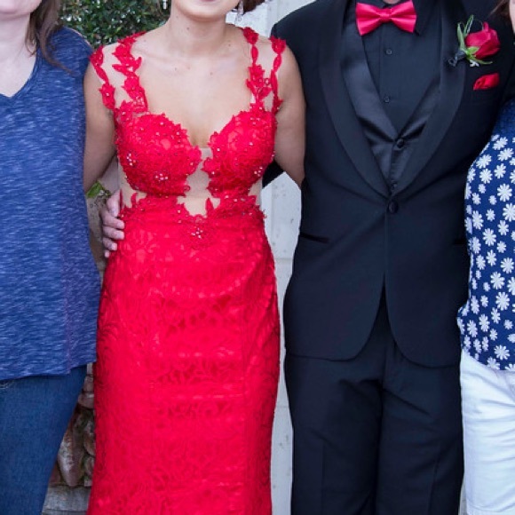 Red Lace Prom Dress - Picture 3 of 3