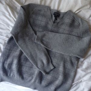Grey w/ plaid print merino wool