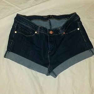 Blue jean mini cuffed shorts
