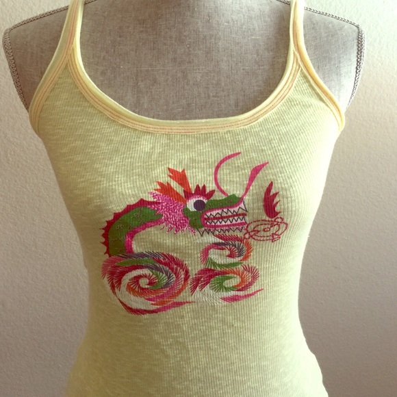 Free People Boho Yellow Dragon Tank Top Medium