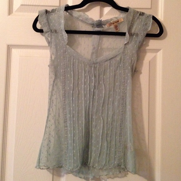 Free People Lace Shirt (Light Blue)