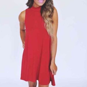 Red mock neck shift dress
