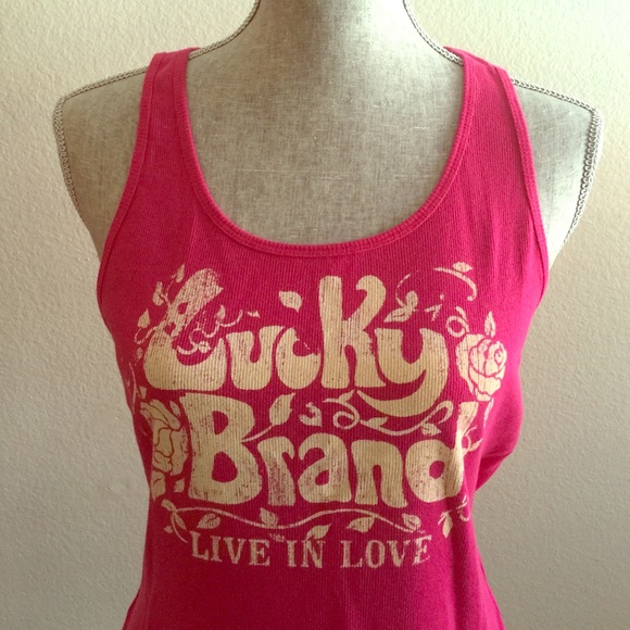 Lucky Brand Hot Pink Tank "Live In Love" Tank XL