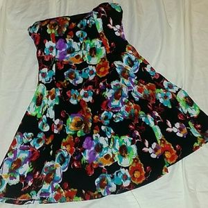 Strapless Colorful Flowered Dress