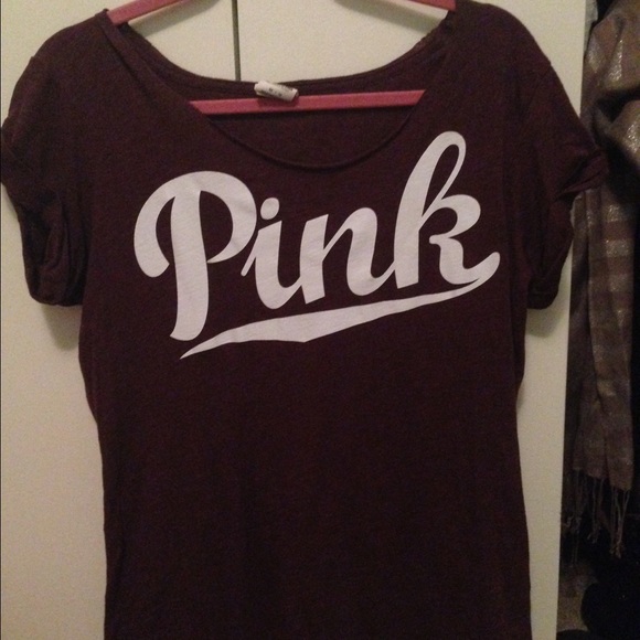 PINK maroon off the shoulder T-Shirt