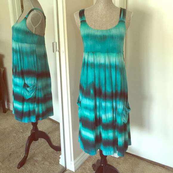 Calvin Klein Aqua blue boho sundress, size 12