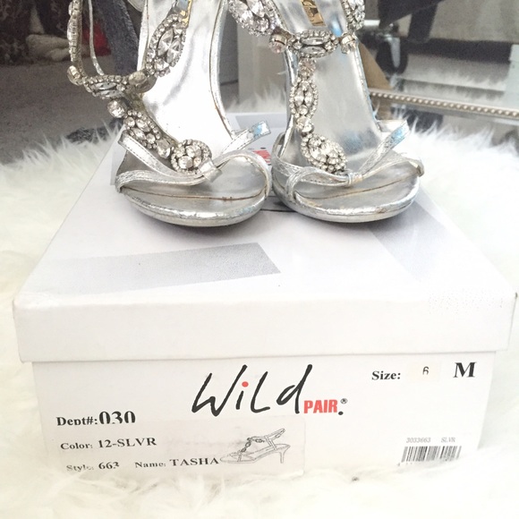 Wild Pair Silver Rhinestone T-Strap Heels - Picture 2 of 4